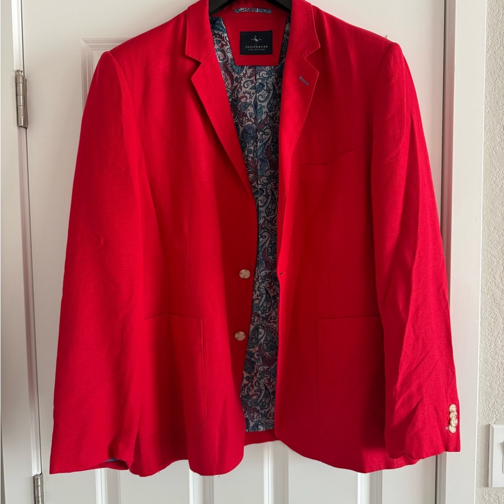 Tailorbyrd Red Single-Breasted Blazer with Paisley Lining
